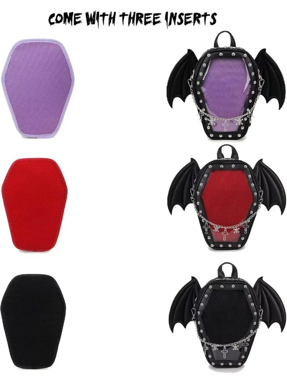Women’s Black Wing Gothic Coffin Purse Halloween PIN Imported Backpack Bag